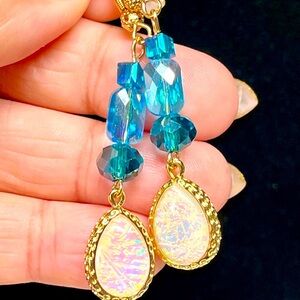Elegant Gold and Blue Dangle Earrings